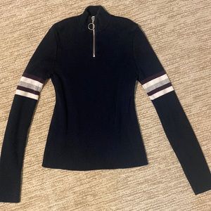 urban outfitters small petite dark navy fitted sweater striped sleeves